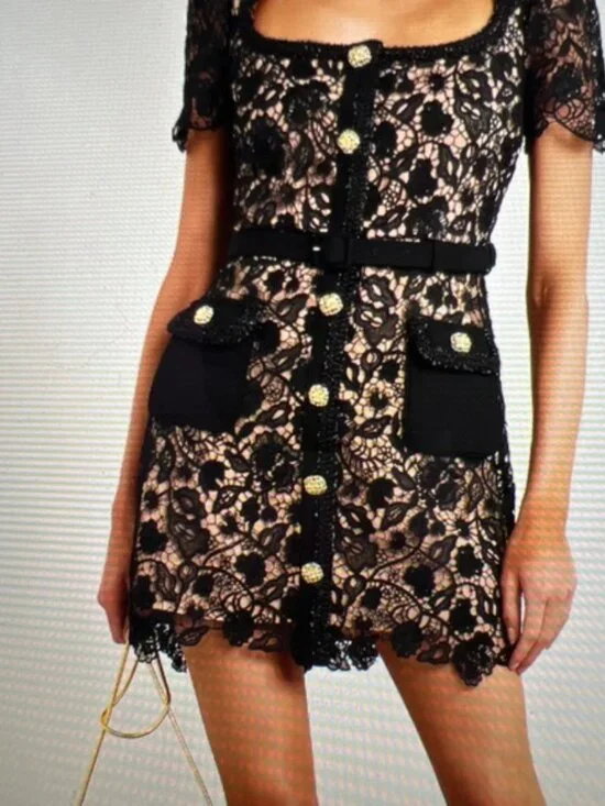 NEW SELF-PORTRAIT embellished belted guipure lace mini dress - Picture 3 of 4